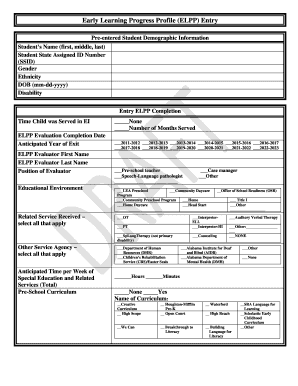 Early Learning Progress Profile ELPP Entry  Form