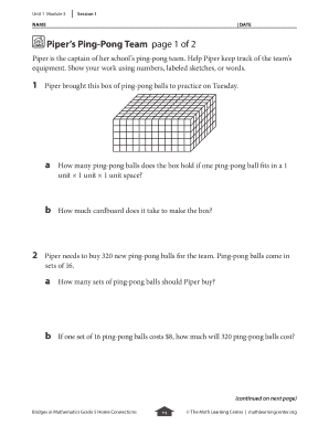 Pipers Ping Pong Team Answer Key  Form