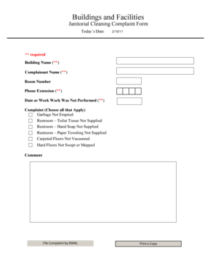 Janitorial Cleaning Complaint Form Infonet Infonet Goracine