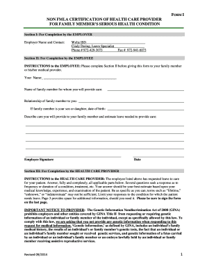 Form I Non FMLA Certification Family Members Health Condition