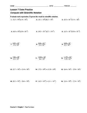 Lesson 7 Extra Practice Compute with Scientific Notation Answer Key  Form