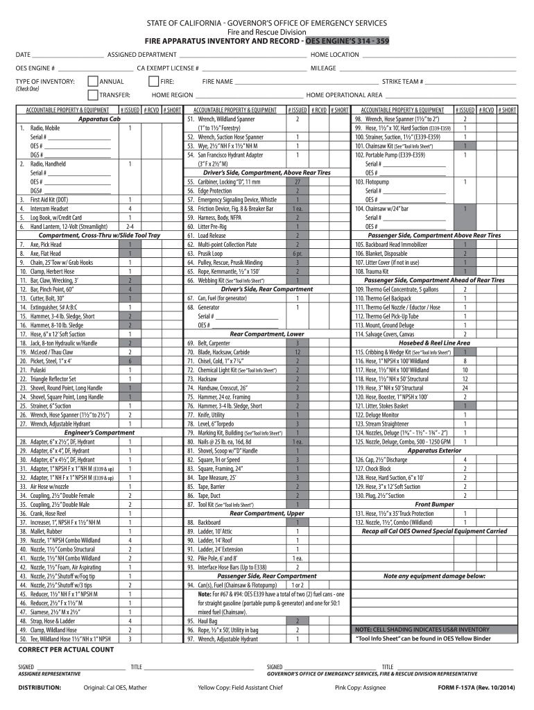  Cal OES Fire and Rescue Division Fire Apparatus Inventory and Record OES ENGINES 314 359 Cal OES Fire and Rescue Division Fire a 2016