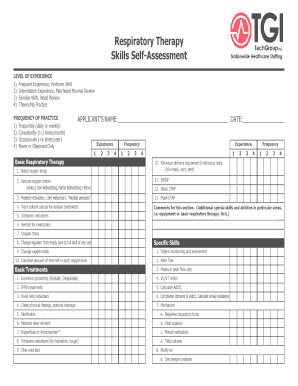 Respiratory Therapy Competency Checklist  Form