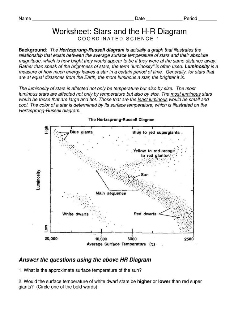 Hr Diagram Worksheet  Form