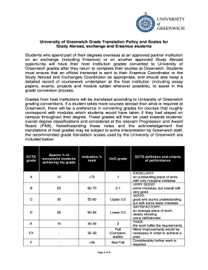 University of Greenwich Grading System  Form