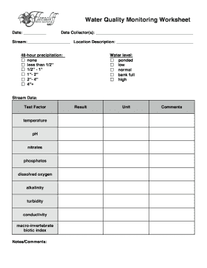 Water Quality Worksheet  Form