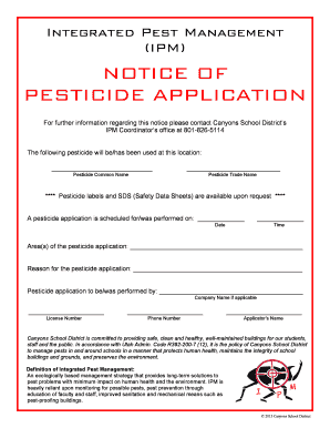 Notice of Pesticide Application Canyons School District Canyonsdistrict  Form
