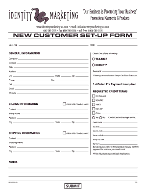 Customer Set Up Form