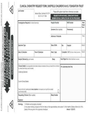 Clinical Chemistry Request Form Sheffield Childrens Hospital Sheffieldchildrens Nhs