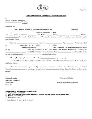 Late Registration of Death Application Form in Telugu