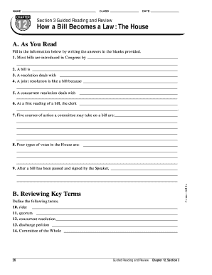 How a Bill Becomes a Law Worksheet PDF Answer Key  Form