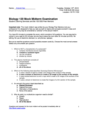 Bio 120 Usask Midterm  Form