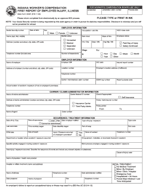 INDIANA WORKERS COMPENSATION FIRST REPORT of EMPLOYEE INJURY  Form