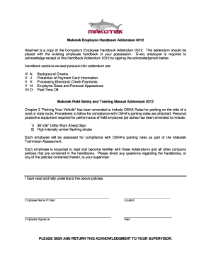 Sample Addendum to Employee Handbook  Form