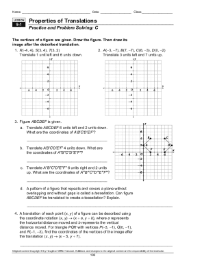 Properties of Translations Lesson 9 1 Answer Key  Form