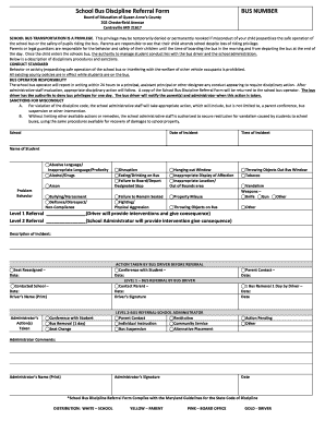 Bus Discipline PDF Filler  Form