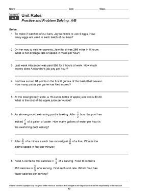 Unit Rates Lesson 4 1 Answer Key  Form