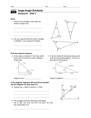 Angle Angle Similarity Worksheet PDF  Form