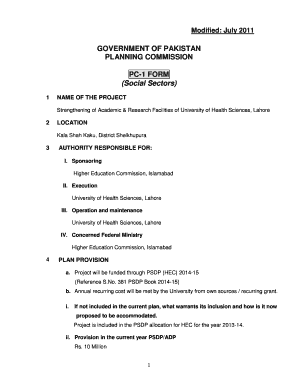 Modified July GOVERNMENT of PAKISTAN PLANNING COMMISSION PC1 FORM Social Sectors 1 NAME of the PROJECT Strengthening of Academic