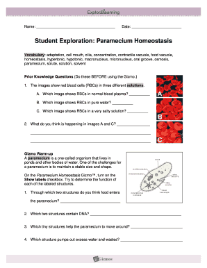 Paramecium Homeostasis Gizmo Answer Key  Form