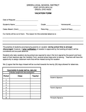 School Vacation Forms