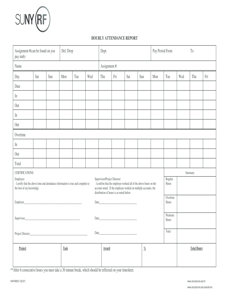 Hourly Attendance Report Word Stony Brook University Naples Cc Sunysb  Form