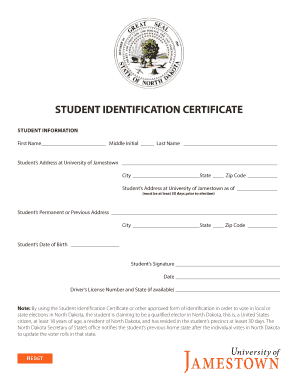 Student Identification Certificate  Form