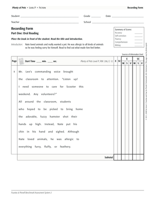 Plenty of Pets Running Record  Form