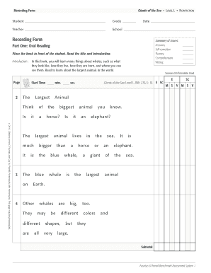 Giants of the Sea Running Record  Form