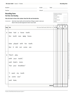 The Loose Tooth Running Record  Form