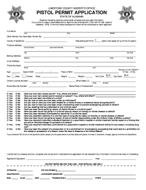 Limestone County Pistol Permit  Form