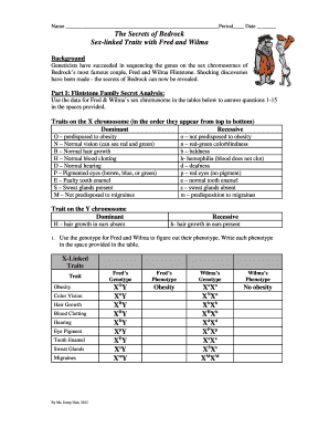 Sex Linked Traits with Fred and Wilma Answers  Form