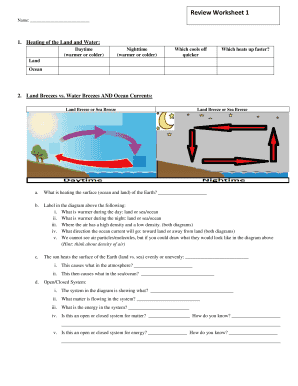 Review Worksheet 1 Heating of the Land and Water Answer Key  Form