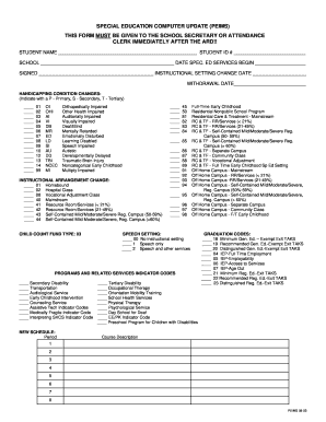 SPECIAL EDUCATION COMPUTER UPDATE PEIMS  Form