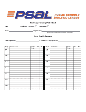 Wrestling Weigh in Sheet  Form