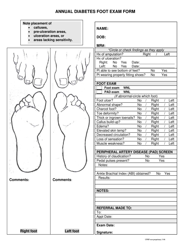 Get and Sign Diabetic Foot Exam Documentation 2006-2022 Form