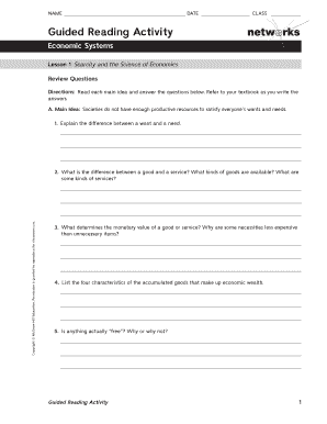 Guided Reading Activity Economic Systems Lesson 1 Answer Key  Form