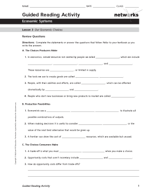 Guided Reading Activity Economic Systems Chapter 1 Lesson 2 Answer Key  Form