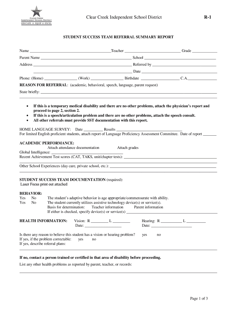 Clear Creek Independent School District R 1  Form