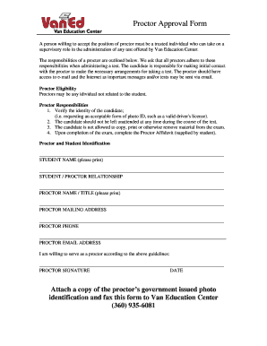 Proctor Approval Form Van Education Center