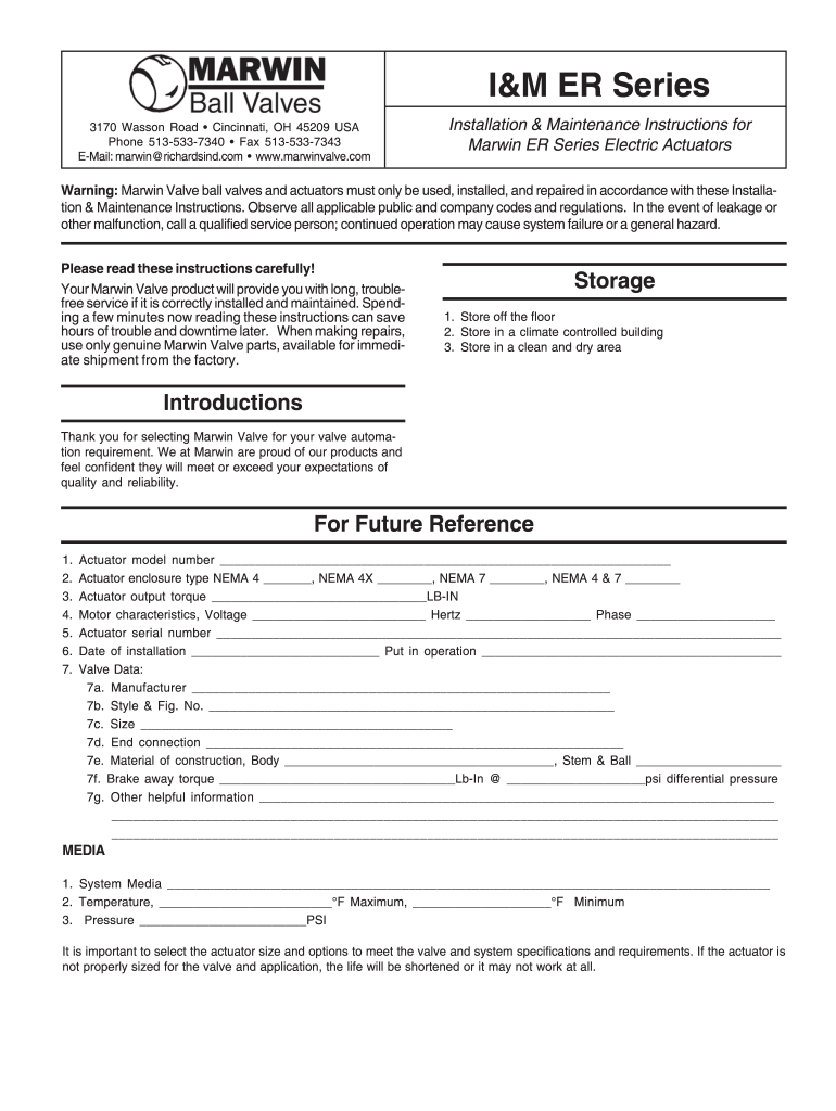 ER Series I M Installation Maintenance Manual  Form