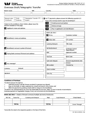 Westpac Telegraphic Transfer Form