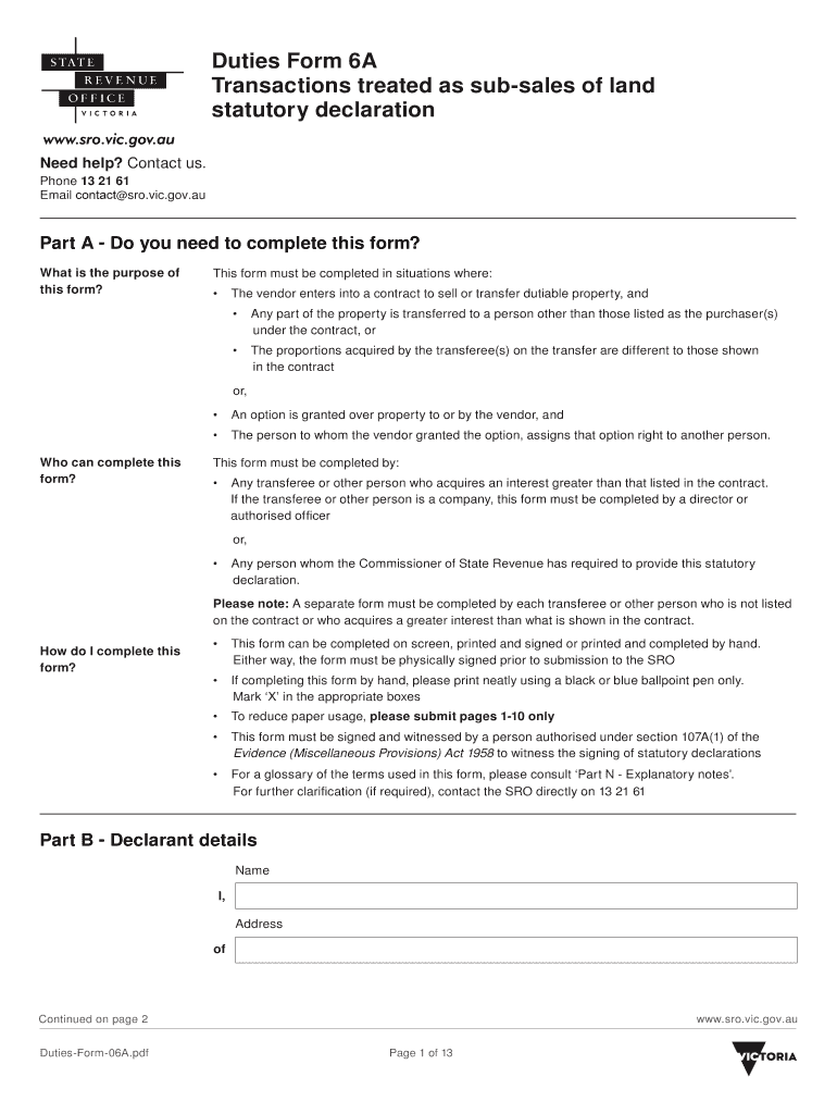  Duties Form 6a 2013-2024