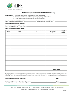 Ilife Mileage Log  Form