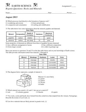 Mineral Regents Questions  Form