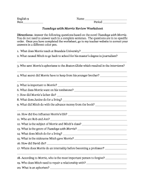 Tuesdays with Morrie Worksheets  Form