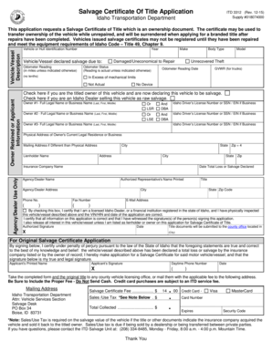 Salvage Certificate  Form