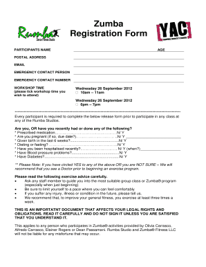 Zumba Registration Form