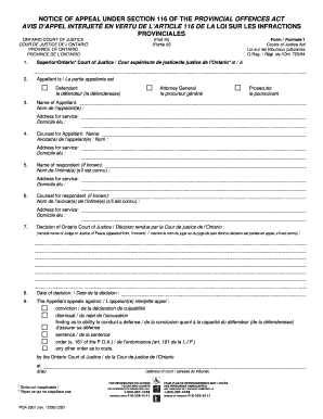 NOTICE of APPEAL under SECTION 116 of the PROVINCIAL OFFENCES ACT  Form