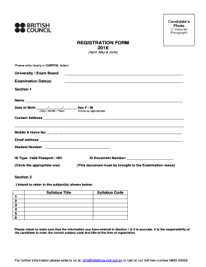 British Council Admission  Form